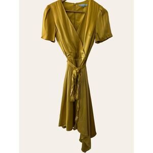 Antonio Melani Layla Satin Faux Wrap Asymmetrical Bright Olive Dress Size 0